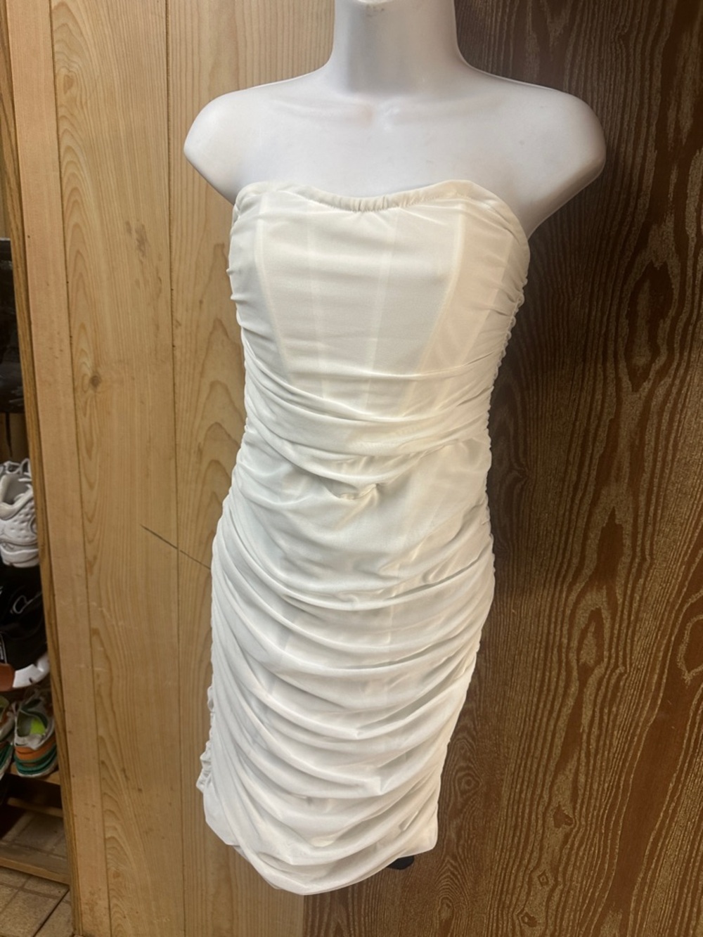 Strapless Ruched Cream Cocktail Dress